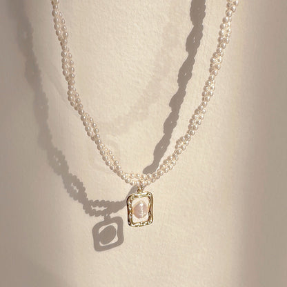 Collar de moda de lujo con entrada de temperamento de clavícula con cuentas pequeñas en forma de arroz de doble capa de nicho