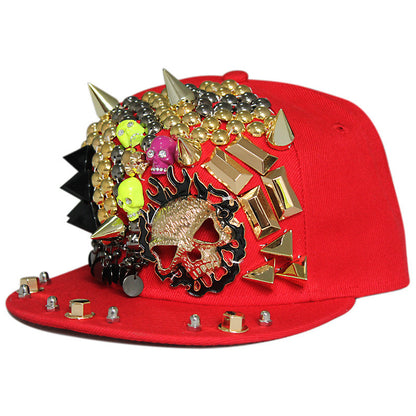 Flame Big Ghost Head Flachkrempe Baseballkappe mit Nieten