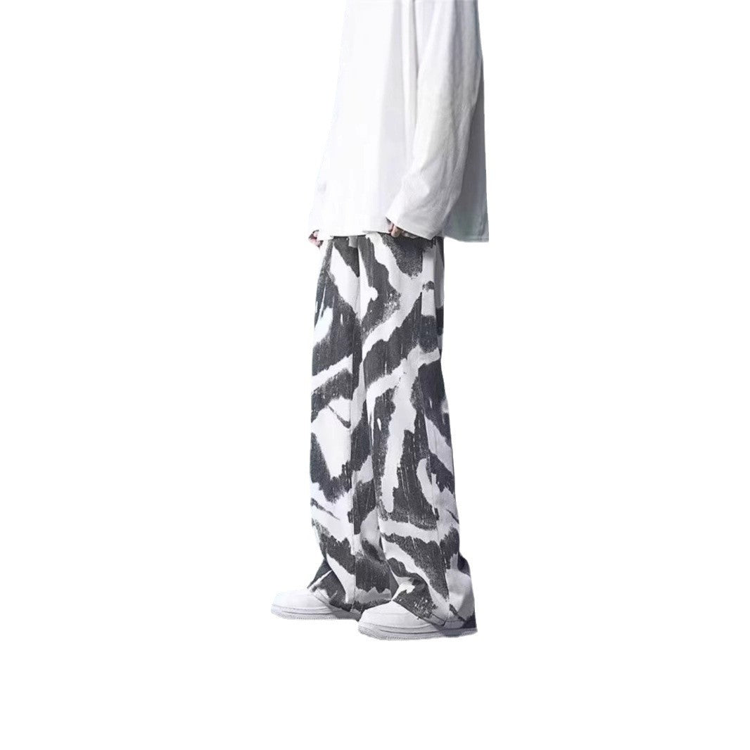 New High Street Tie - dyed Graffiti Wide - leg Pants Men - BAGMODA
