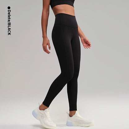 Pantalones de yoga deportivos de cintura alta y tacto nude de tenacidad media para mujer
