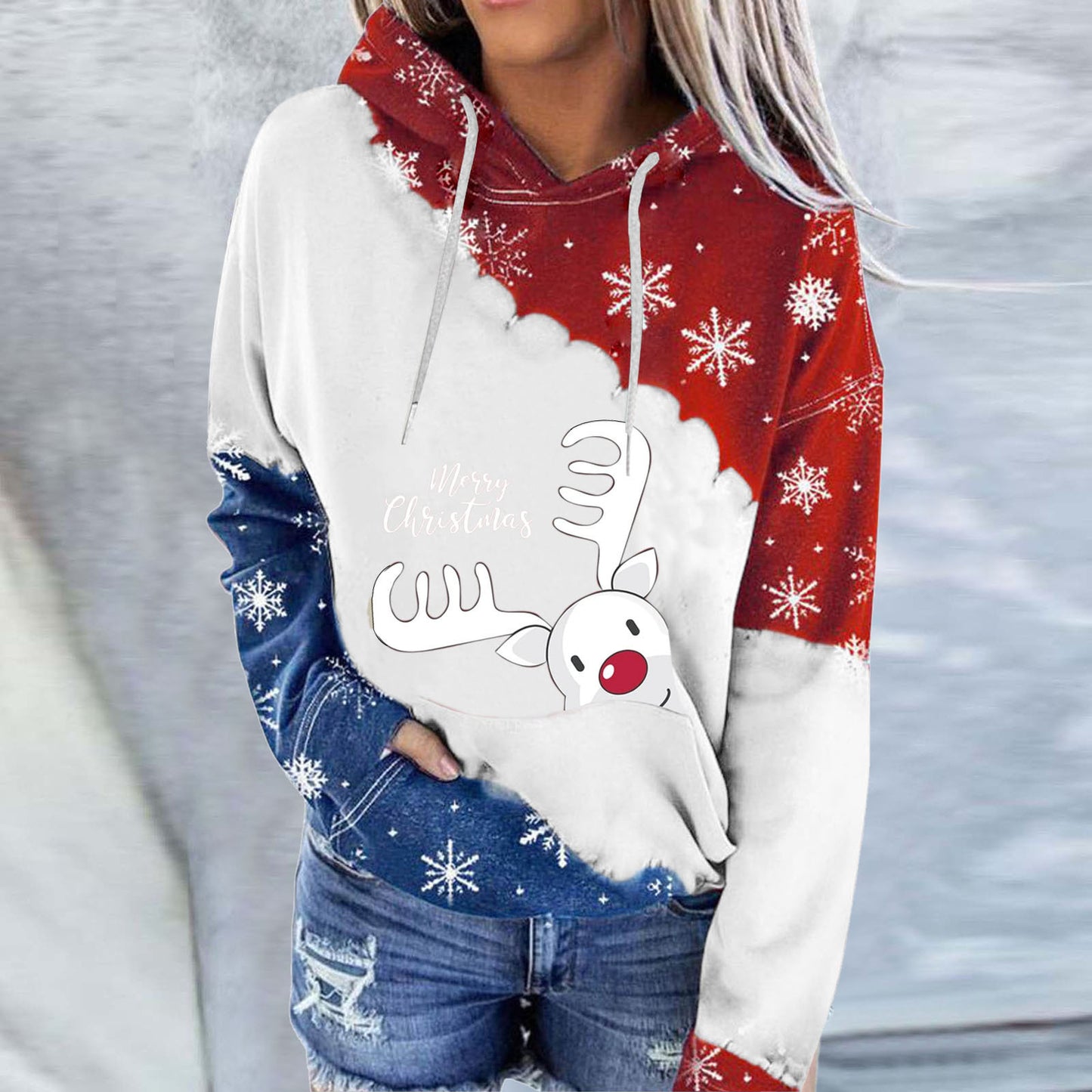 Snowman Print Crew Neck Hoodie Long Sleeve Sweatshirt