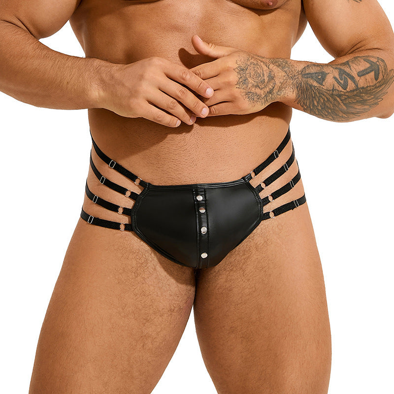 Men's Rivet Imitation Leather T-back Low Waist Sexy