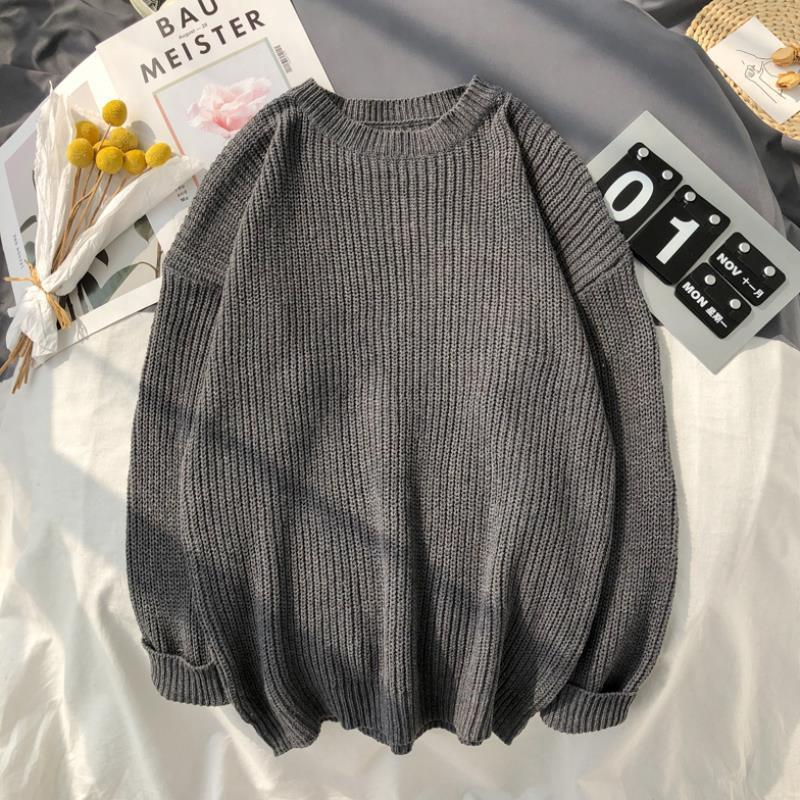 Men's Solid Color Round Neck Sweater Knit Bottoming Shirt