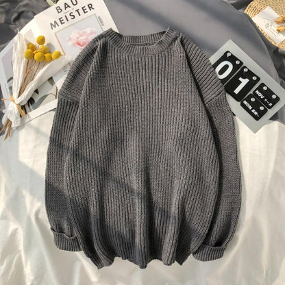 Men's Solid Color Round Neck Sweater Knit Bottoming Shirt