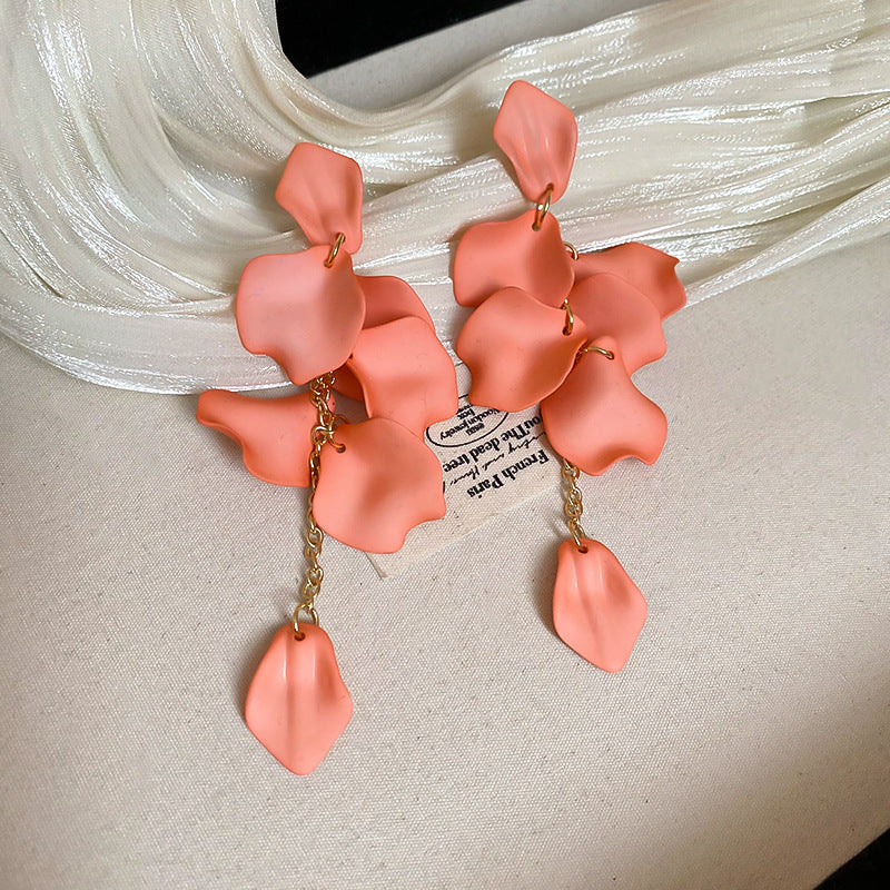 Silver Needle Fabric Flower Pendant Earrings For Women