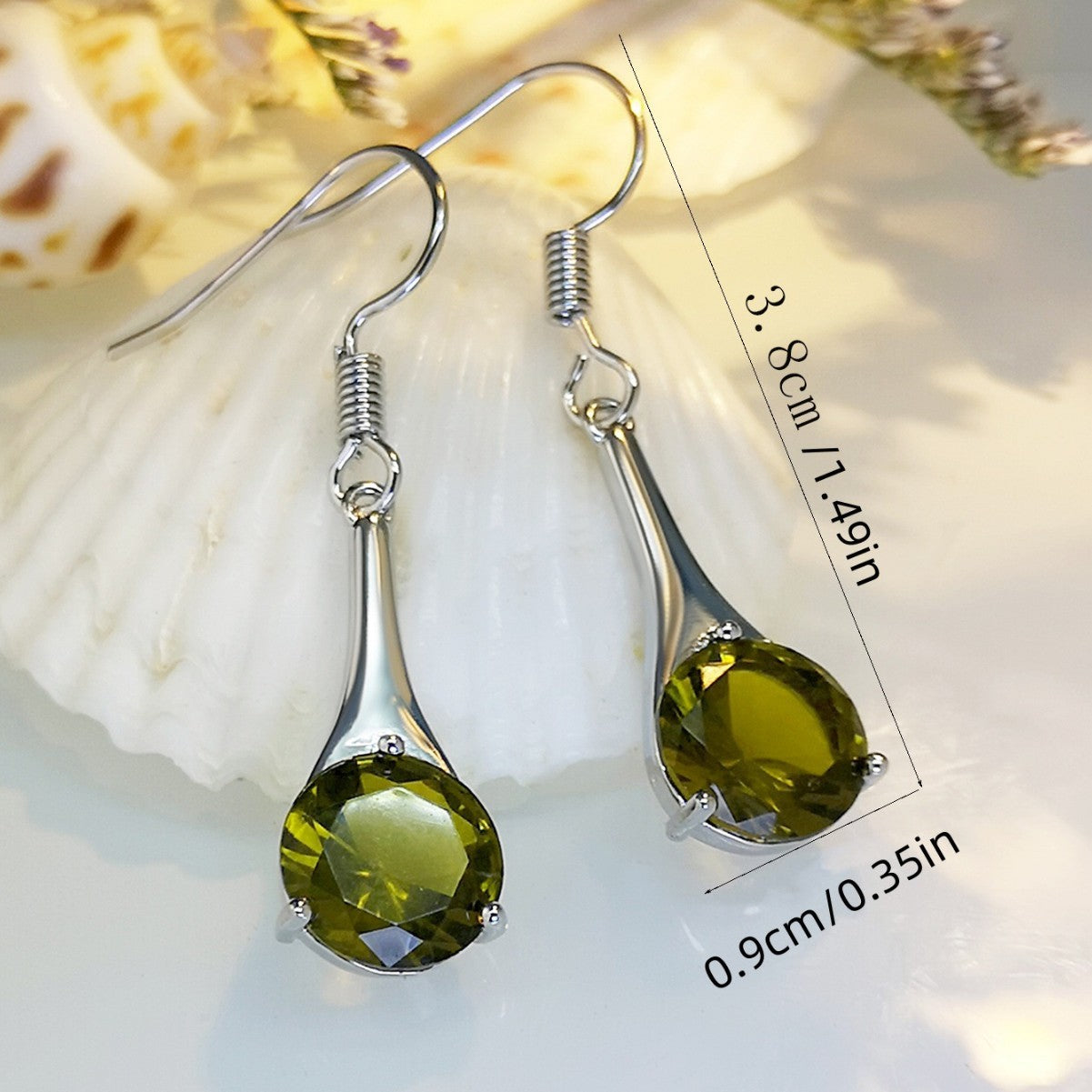 Fashion Simple Olive Green Topaz Earrings Minimalist Water Drop Shape
