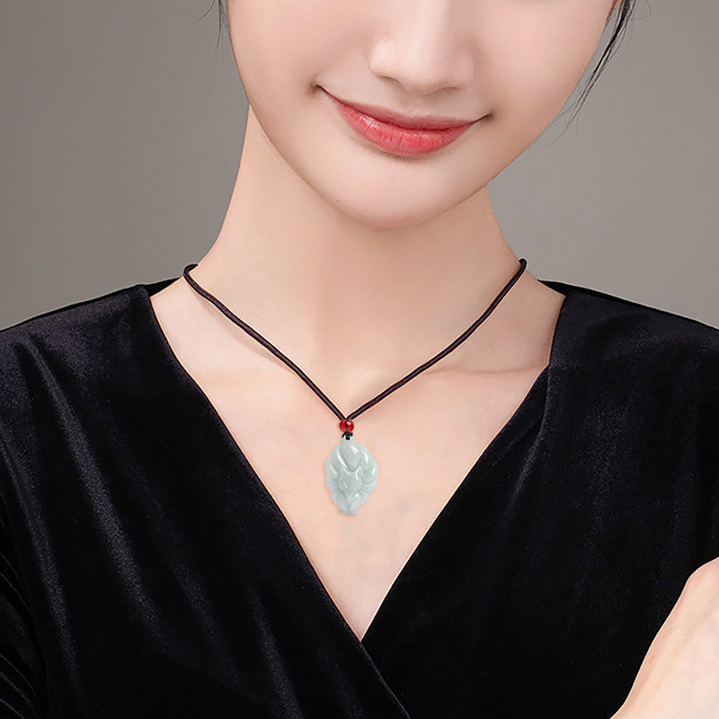Natural A Cargo Jade Light Green Nine Tail Fox Pendant