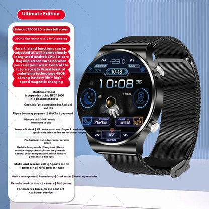 Reloj inteligente con control de glucosa en sangre, presión arterial, llamadas Bluetooth y multifunción.