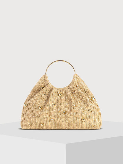 Damenmode, einfarbig, Strohgewebte Handtasche