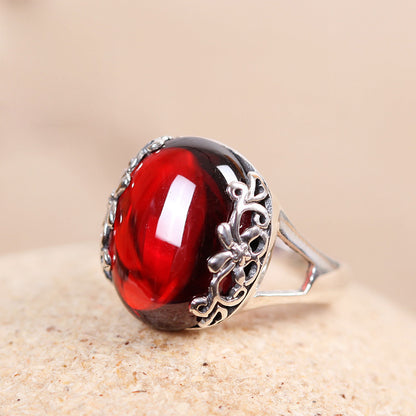 Offener Ring Chalcedon Großer Edelstein Roter Granat Persönlichkeit