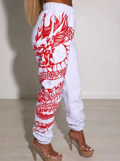 New Printed Fashion Elastic Waist Sports Casual Harem Pants Women