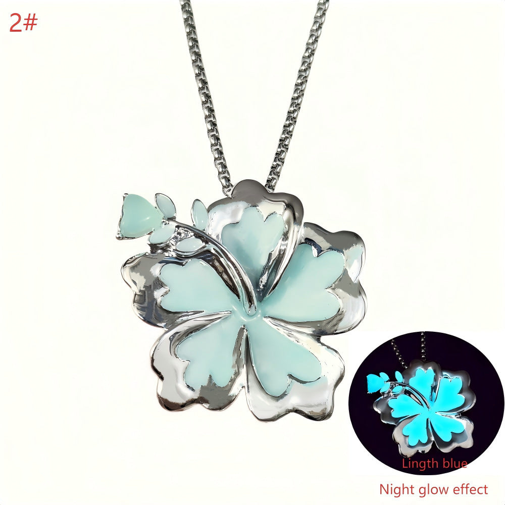 Summer Luminous Flower Necklace Metal Silver Petals Light-emitting Pendant Female