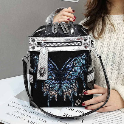 Mochila con mariposas de diamantes de imitación