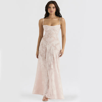 Vestido de verano largo con tirantes y encaje de flores, sexy, con espalda estrecha y cordones, para fiesta, noche y club.