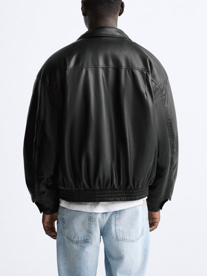 Chaqueta de algodón con solapa de piel sintética para hombre