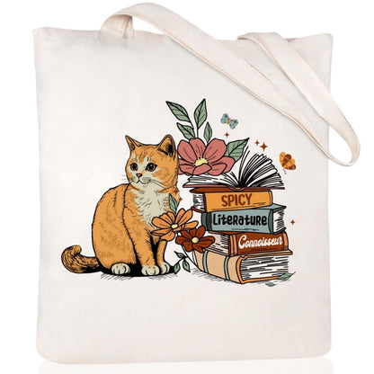 Cartoon Cat Printed Canvas Shoulder Bag