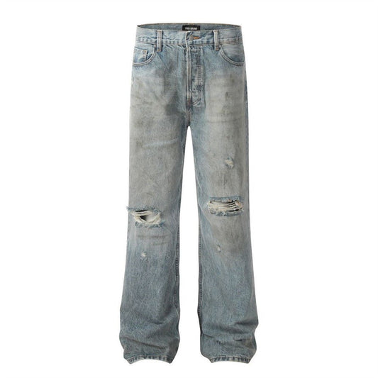 Ripped Dirty Denim Baggy Pants Men - BAGMODA