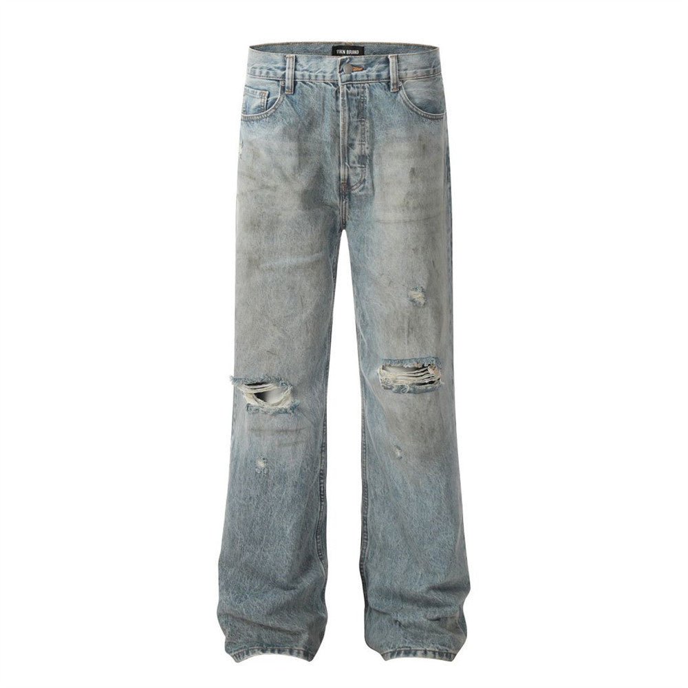 Ripped Dirty Denim Baggy Pants Men - BAGMODA