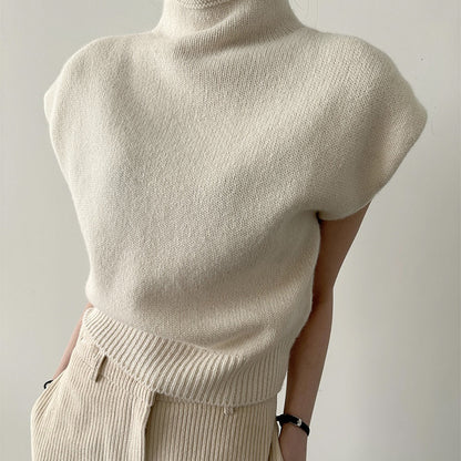 Hoher Kragen Lose All-matching Ärmellose Strickwaren Pullover Top Frauen