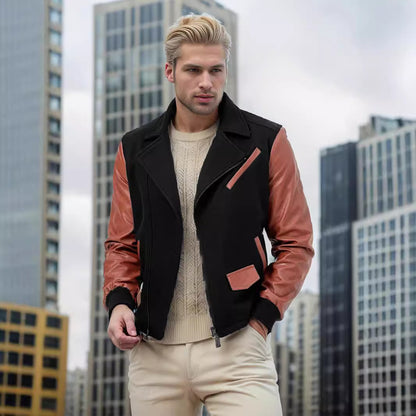 PU-Leder Patchwork Wollrevers Farblich passende Herrenjacke