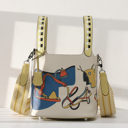 Cowhide Leather Bucket Bag