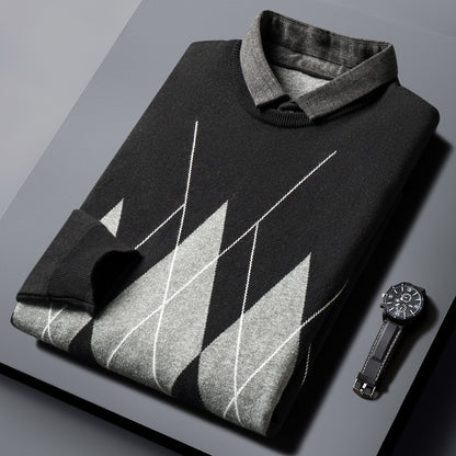 Plus Fleece Fake Two-piece Shirt Collar Men's Bottoming Shirt