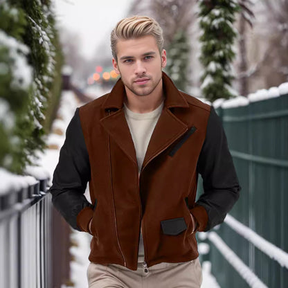 PU-Leder Patchwork Wollrevers Farblich passende Herrenjacke