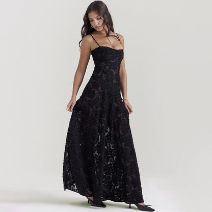Mode Strapsspitze Langes Kleid Sommer Trägerlosen Kragen Elegante Abendkleider Für Frauen