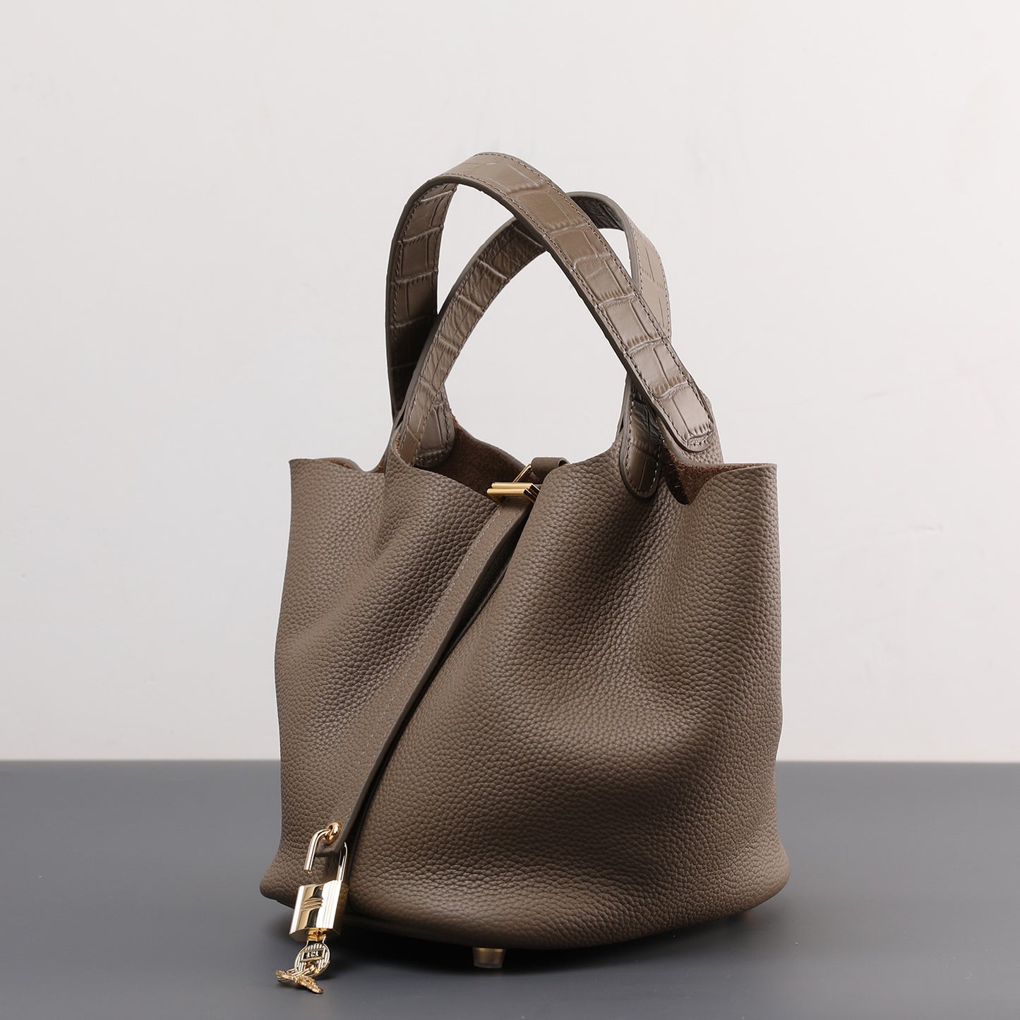 Cowhide Leather Bucket Bag