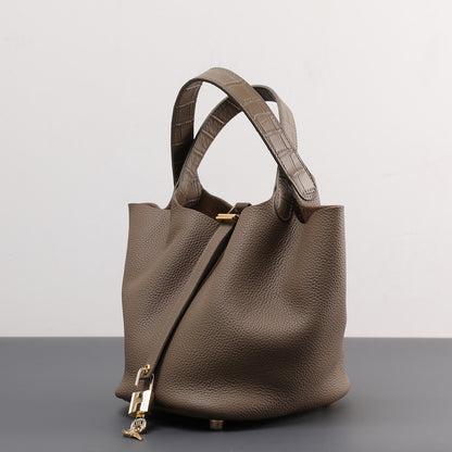 Cowhide Leather Bucket Bag