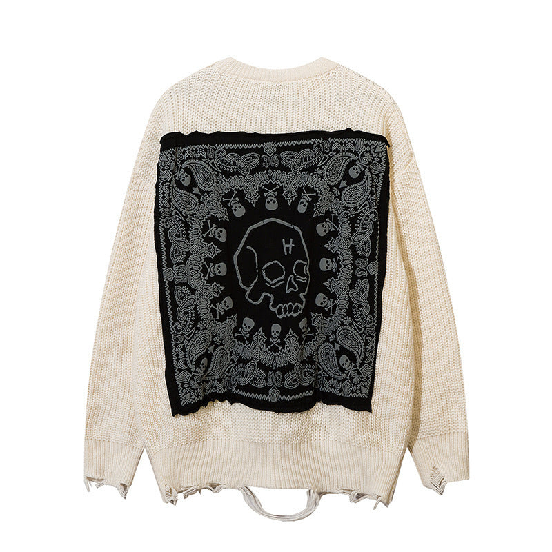 Doodle Skull Jacquard Sweater Knitwear Autumn