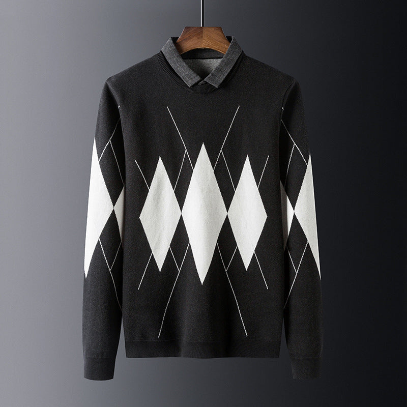 Plus Fleece Fake Two-piece Shirt Collar Men's Bottoming Shirt