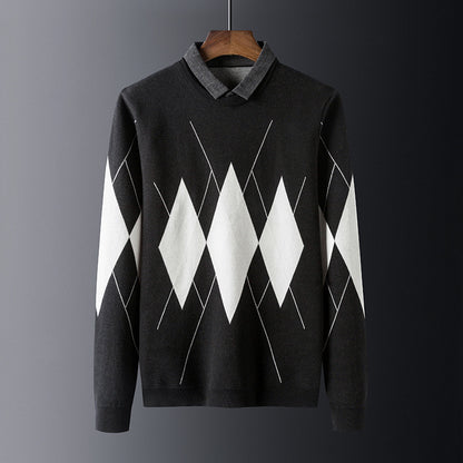 Plus Fleece Fake Two-piece Shirt Collar Men's Bottoming Shirt