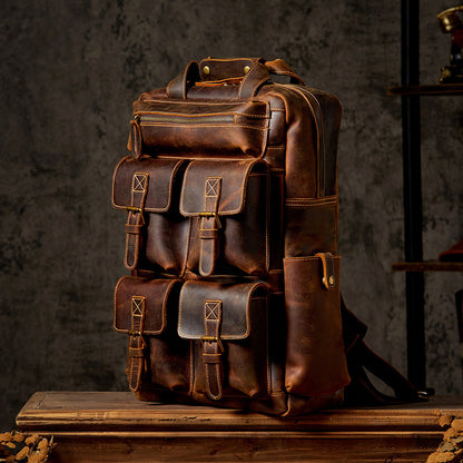 Mochila de cuero retro para hombre para viajes al aire libre