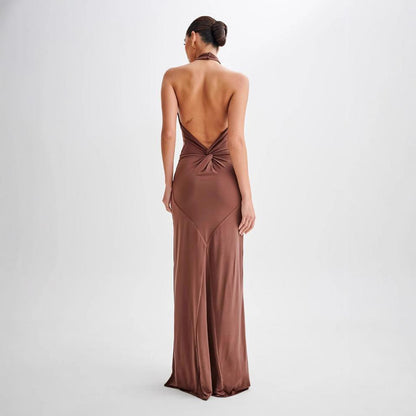 Vestido ajustado con cuello halter para mujer, sexy, sin espalda, ajustado, con cintura adelgazante, para fiesta de graduación y club.