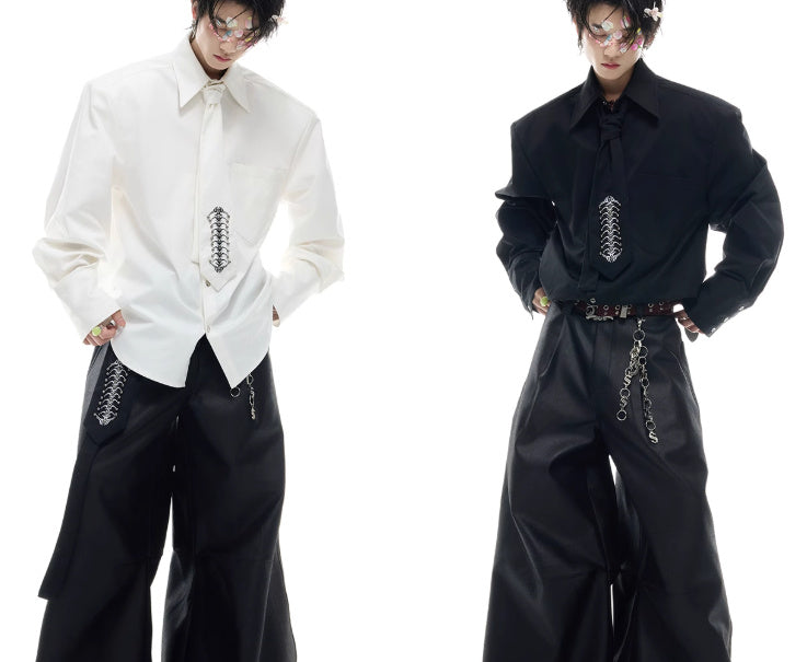Niche Deconstruction Backbone Embroidered Tie Shirt