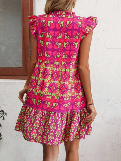Vestido sin mangas estampado de verano con cuello en V y cordones rectos para mujer