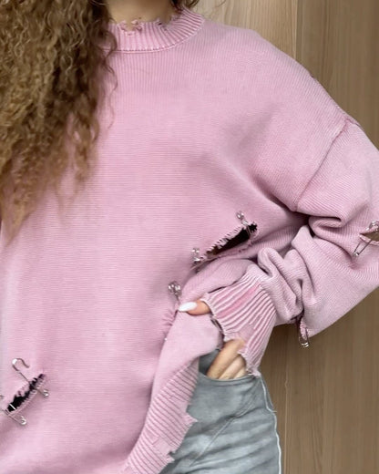 Suéter holgado de punto de estilo informal, de moda y tendencia, para otoño e invierno, para mujer
