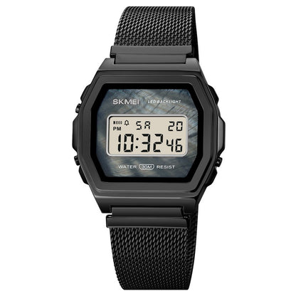 Reloj electrónico de acero inoxidable resistente al agua para estudiantes, moderno, multifunción y con personalidad.