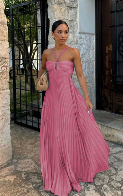 Vestido plisado sin mangas con tirantes y cintura alta para mujer