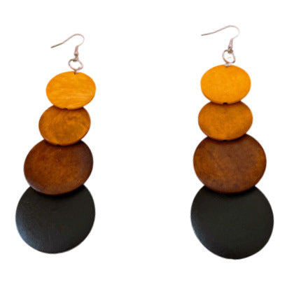 Ethnic Style Round Wooden Bead Tassel Earrings