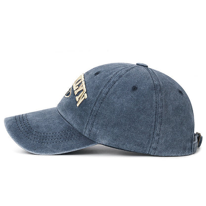 Gorra con visera bordada con letras lavadas retro para hombre, con protección solar para primavera y verano