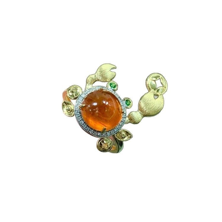 Crab Ring With Tong Flower Open Ring