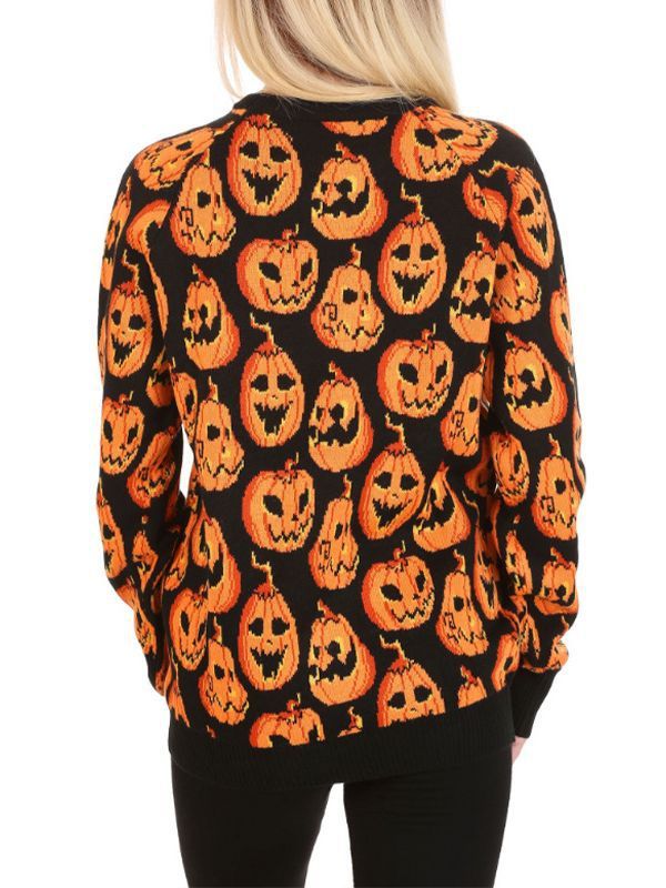 Loose Contrast Color Pumpkin Jacquard Women's Knitwear