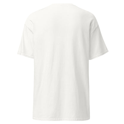 Back view of a unisex classic tee made from 100% organic cotton, featuring a relaxed fit and minimalist design.