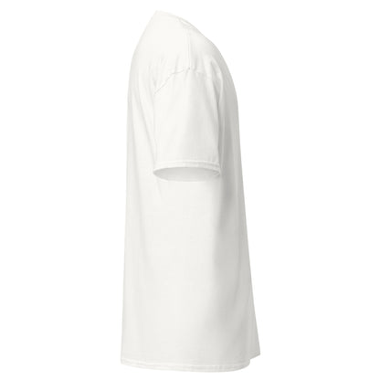 Side view of a unisex classic tee made from organic cotton, showcasing a relaxed fit and structured look.